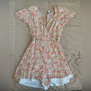 Floral Romper with Tie Waist